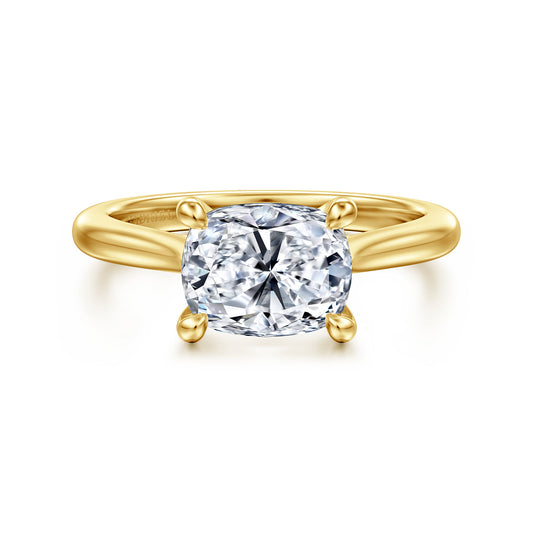 14K Yellow Gold East West Elongated Cushion Solitaire Engagement Ring — Gabriel & Co. ER15618G8Y4JJJ; center stone shown for illustration, not included