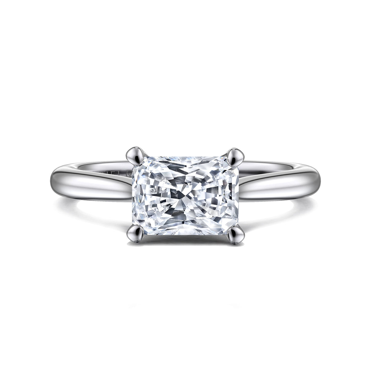 14K White Gold East West Rectangular Radiant Solitaire Engagement Ring — ER15618N6W4JJJ; center stone shown for illustration, not included