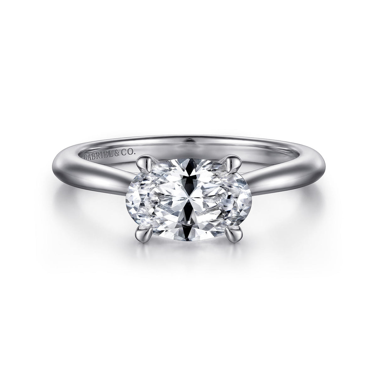 14K White Gold East West Oval Solitaire Engagement Ring — ER15618O6W4JJJ; center stone shown for illustration, not included