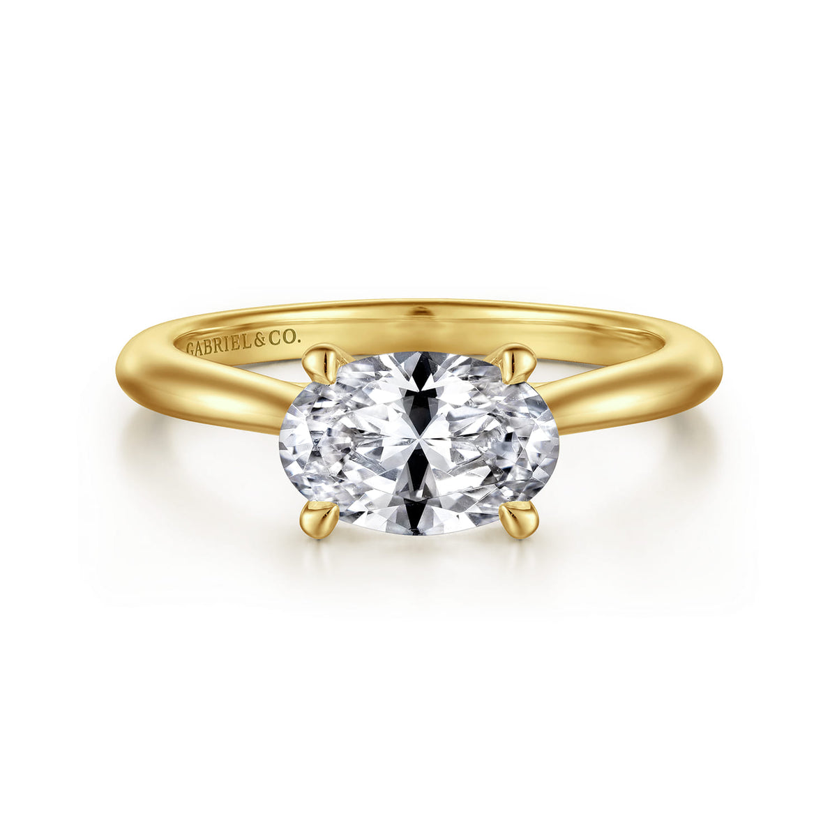 14K Yellow Gold East West Oval Solitaire Engagement Ring — ER15618O6Y4JJJ; center stone shown for illustration, not included