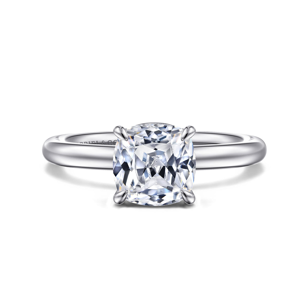 14K White Gold Cushion Cut Solitaire Engagement Ring — ER15619C8W4JJJ; center stone shown for illustration, not included
