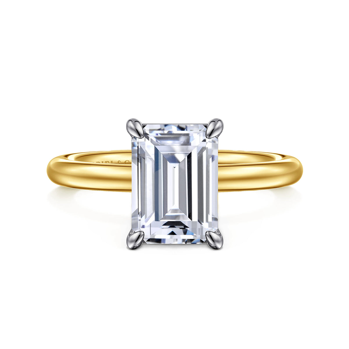 14K White-Yellow Gold Emerald Cut Solitaire Engagement Ring — ER15619E10M4JJJ; center stone shown for illustration, not included
