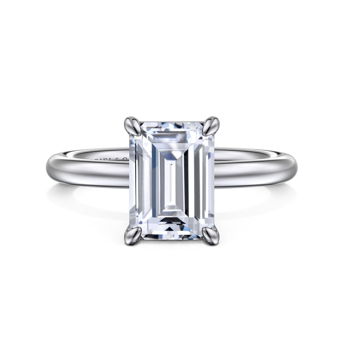 14K White Gold Emerald Cut Solitaire Engagement Ring — ER15619E10W4JJJ; center stone shown for illustration, not included