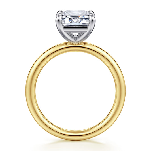 14K White-Yellow Gold Emerald Cut Solitaire Engagement Ring — Gabriel & Co. ER15619E12M4JJJ; center stone shown for illustration, not included