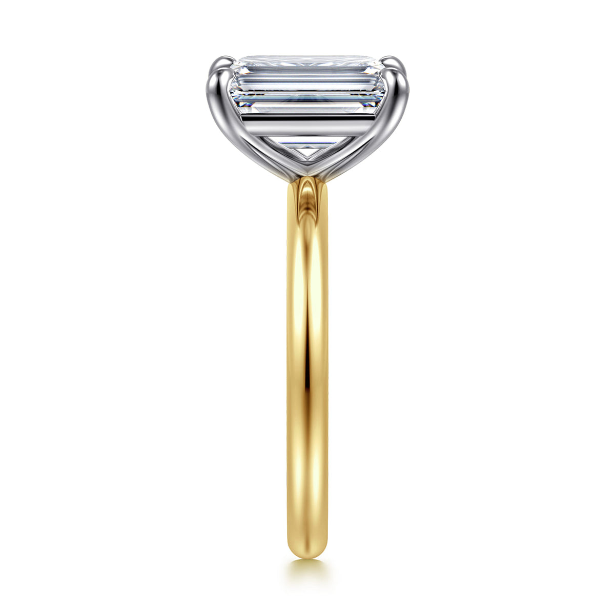 14K White-Yellow Gold Emerald Cut Solitaire Engagement Ring — Gabriel & Co. ER15619E12M4JJJ; center stone shown for illustration, not included