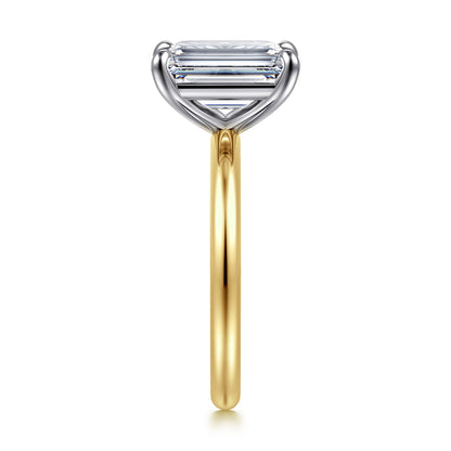 14K White-Yellow Gold Emerald Cut Solitaire Engagement Ring — Gabriel & Co. ER15619E12M4JJJ; center stone shown for illustration, not included