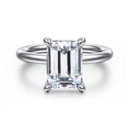 14K White Gold Emerald Cut Solitaire Engagement Ring — Gabriel & Co. ER15619E12W4JJJ; center stone shown for illustration, not included