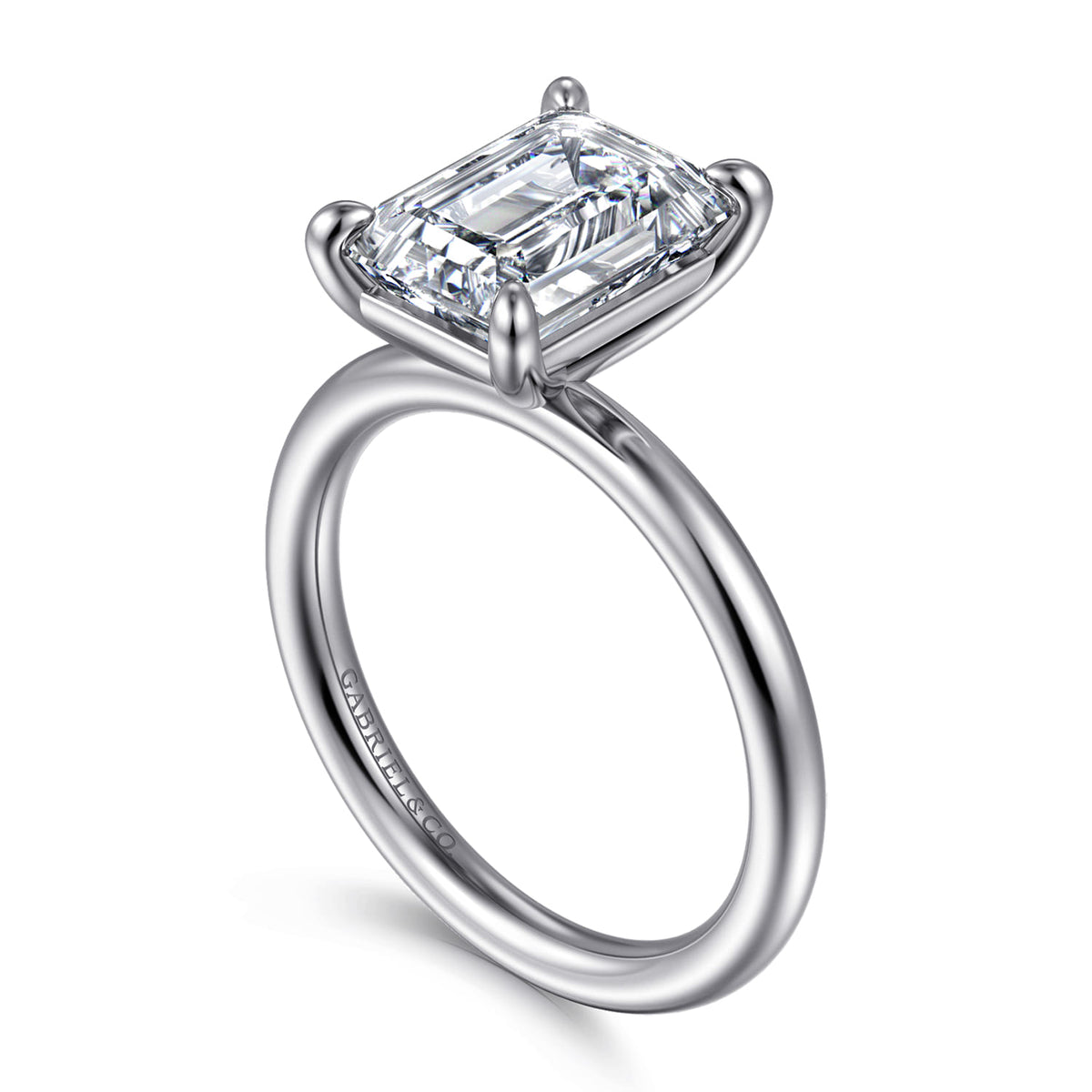 14K White Gold Emerald Cut Solitaire Engagement Ring — Gabriel & Co. ER15619E12W4JJJ; center stone shown for illustration, not included