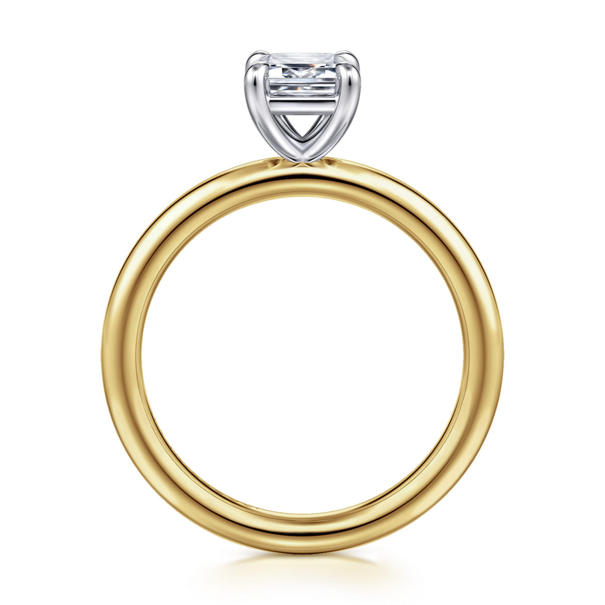 14K White&Yellow Gold Emerald Cut Solitaire Engagement Ring — Gabriel & Co. ER15619E4M4JJJ; center stone shown for illustration, not included