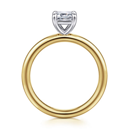 14K White&Yellow Gold Emerald Cut Solitaire Engagement Ring — Gabriel & Co. ER15619E4M4JJJ; center stone shown for illustration, not included