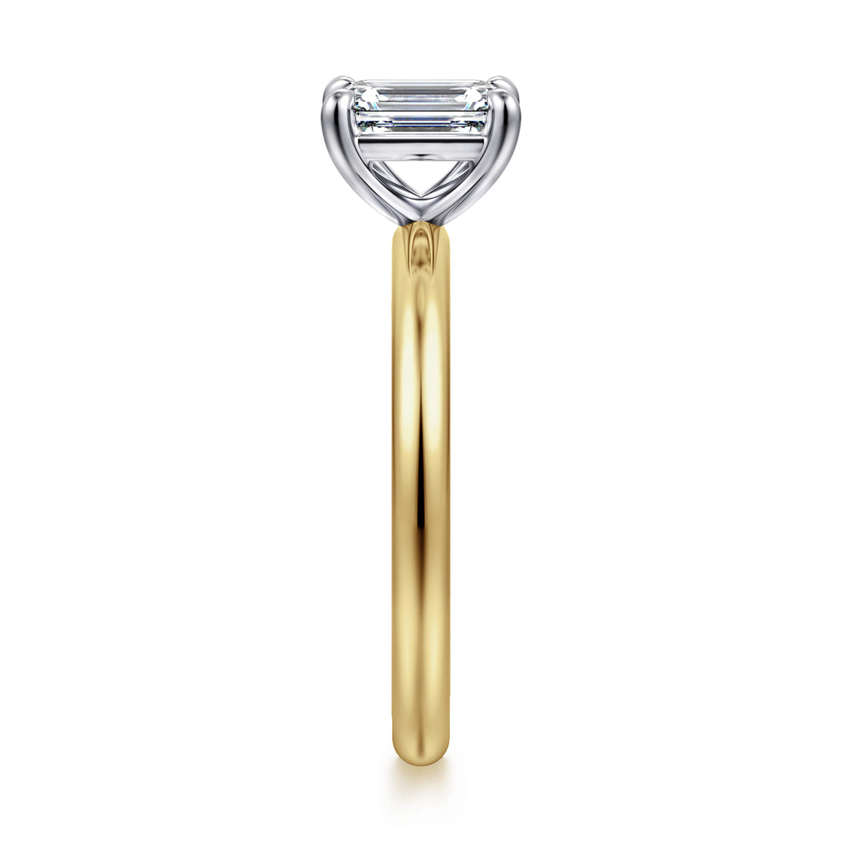 14K White&Yellow Gold Emerald Cut Solitaire Engagement Ring — Gabriel & Co. ER15619E4M4JJJ; center stone shown for illustration, not included