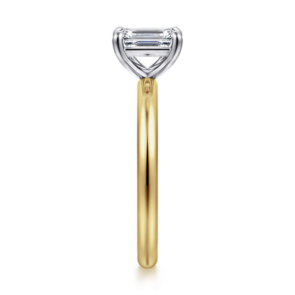 14K White&Yellow Gold Emerald Cut Solitaire Engagement Ring — Gabriel & Co. ER15619E4M4JJJ; center stone shown for illustration, not included