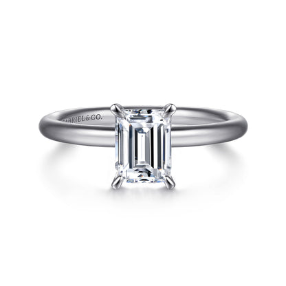 14K White Gold Emerald Cut Solitaire Engagement Ring — Gabriel & Co. ER15619E4W4JJJ; center stone shown for illustration, not included