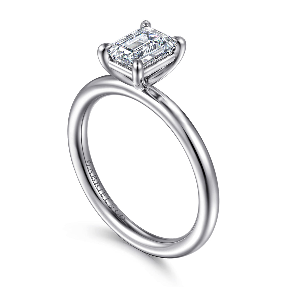 14K White Gold Emerald Cut Solitaire Engagement Ring — Gabriel & Co. ER15619E4W4JJJ; center stone shown for illustration, not included