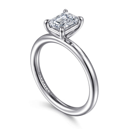 14K White Gold Emerald Cut Solitaire Engagement Ring — Gabriel & Co. ER15619E4W4JJJ; center stone shown for illustration, not included