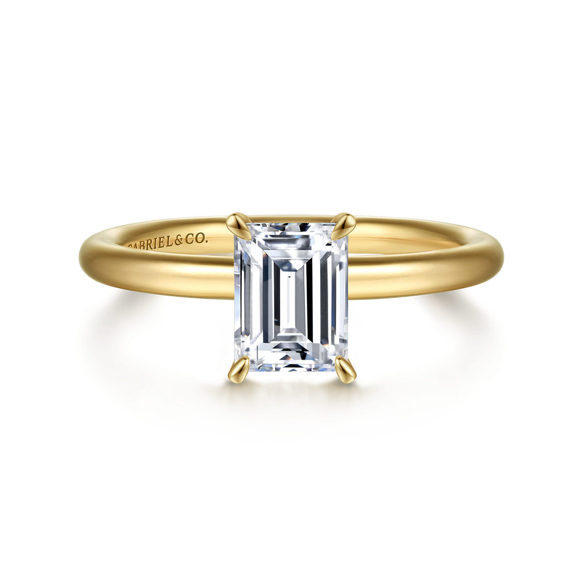 14K Yellow Gold Emerald Cut Solitaire Engagement Ring — Gabriel & Co. ER15619E4Y4JJJ; center stone shown for illustration, not included