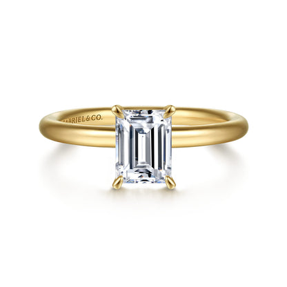 14K Yellow Gold Emerald Cut Solitaire Engagement Ring — Gabriel & Co. ER15619E4Y4JJJ; center stone shown for illustration, not included