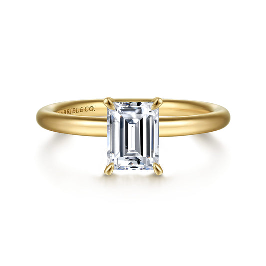 14K Yellow Gold Emerald Cut Solitaire Engagement Ring — Gabriel & Co. ER15619E4Y4JJJ; center stone shown for illustration, not included
