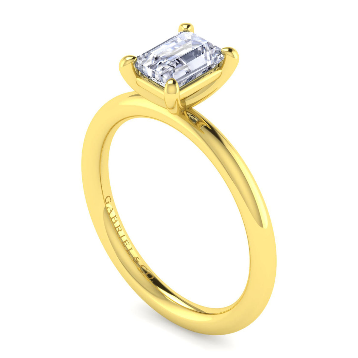 14K Yellow Gold Emerald Cut Solitaire Engagement Ring — Gabriel & Co. ER15619E4Y4JJJ; center stone shown for illustration, not included