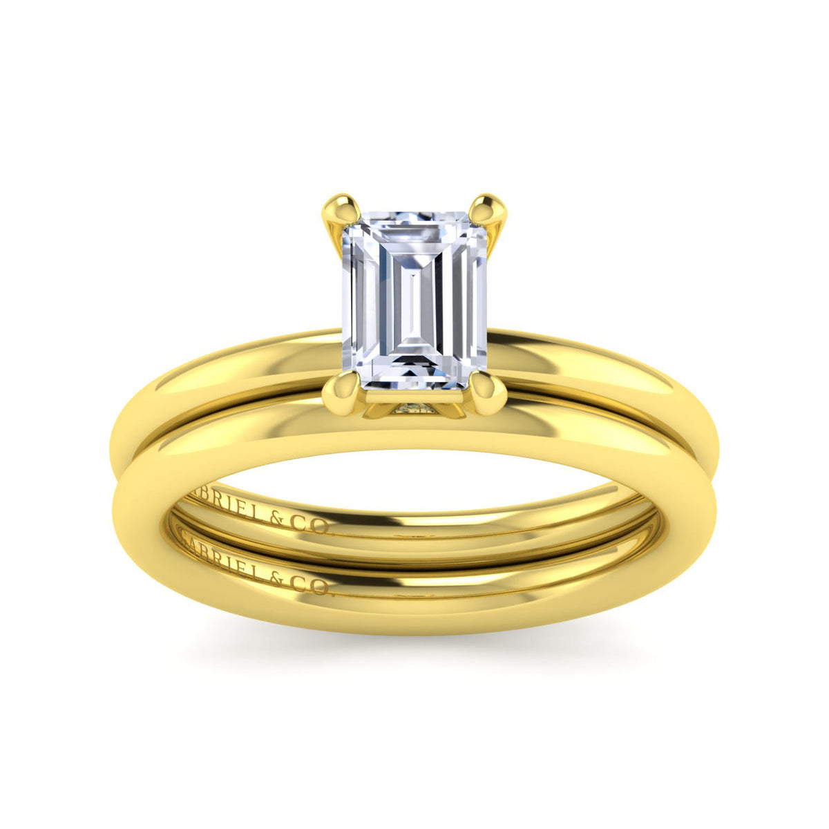 14K Yellow Gold Emerald Cut Solitaire Engagement Ring — Gabriel & Co. ER15619E4Y4JJJ; center stone shown for illustration, not included