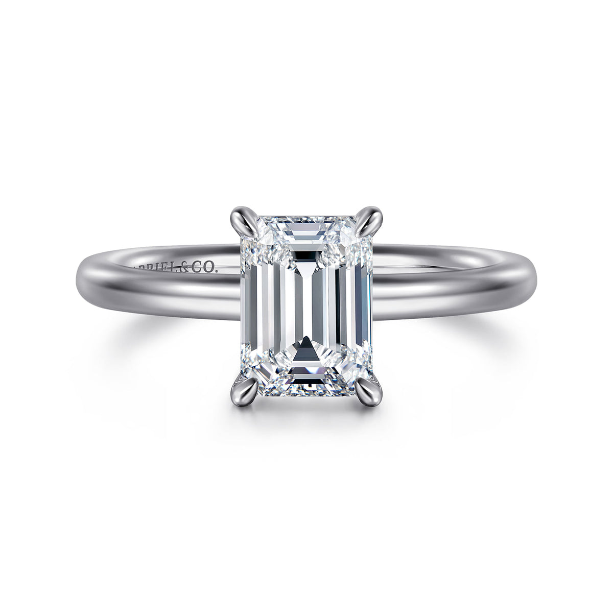 14K White Gold Emerald Cut Solitaire Engagement Ring — ER15619E6W4JJJ; center stone shown for illustration, not included