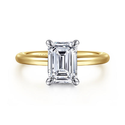 14K White&Yellow Gold Emerald Cut Solitaire Engagement Ring — Gabriel & Co. ER15619E8M4JJJ; center stone shown for illustration, not included