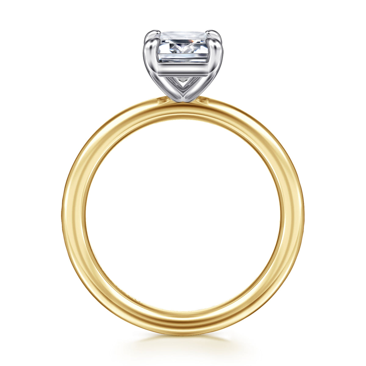 14K White&Yellow Gold Emerald Cut Solitaire Engagement Ring — Gabriel & Co. ER15619E8M4JJJ; center stone shown for illustration, not included