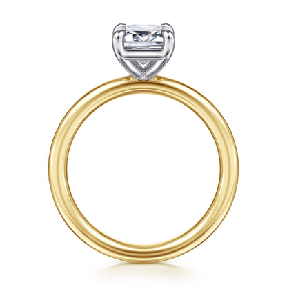 14K White&Yellow Gold Emerald Cut Solitaire Engagement Ring — Gabriel & Co. ER15619E8M4JJJ; center stone shown for illustration, not included