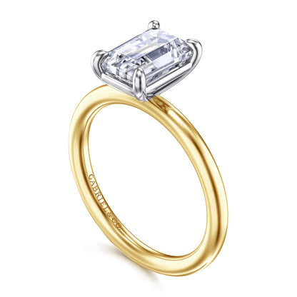 14K White&Yellow Gold Emerald Cut Solitaire Engagement Ring — Gabriel & Co. ER15619E8M4JJJ; center stone shown for illustration, not included