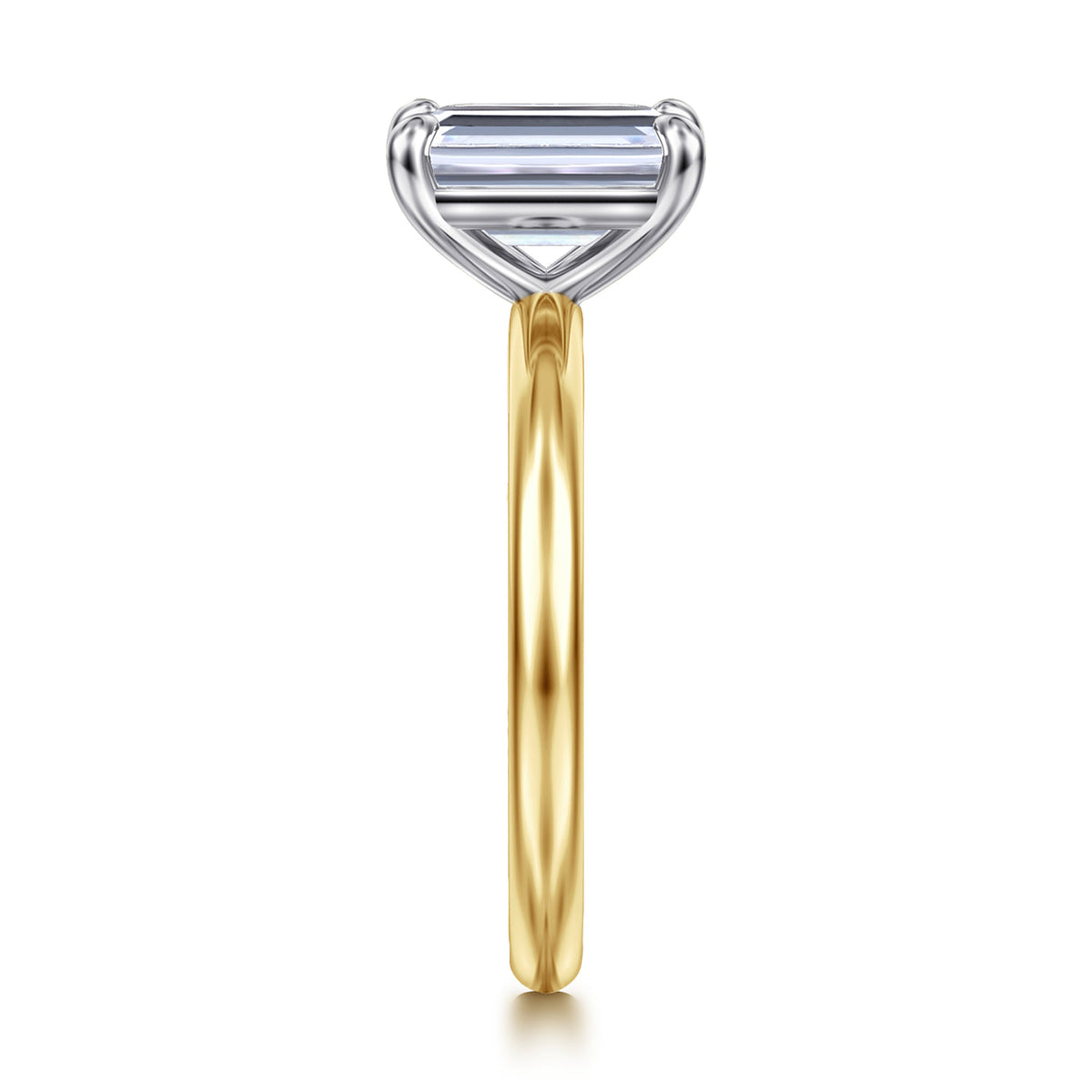 14K White&Yellow Gold Emerald Cut Solitaire Engagement Ring — Gabriel & Co. ER15619E8M4JJJ; center stone shown for illustration, not included