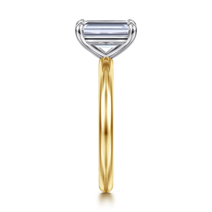 14K White&Yellow Gold Emerald Cut Solitaire Engagement Ring — Gabriel & Co. ER15619E8M4JJJ; center stone shown for illustration, not included
