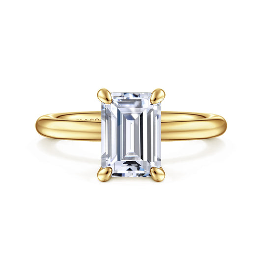 14K Yellow Gold Emerald Cut Diamond Engagement Ring — Gabriel & Co. ER15619E8Y4JJJ; center stone shown for illustration, not included