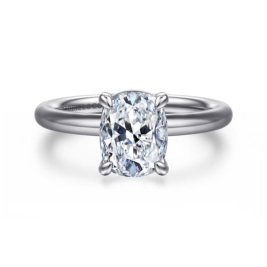 14K White Gold Elongated Cushion Solitaire Engagement Ring — Gabriel & Co. ER15619G8W4JJJ; center stone shown for illustration, not included