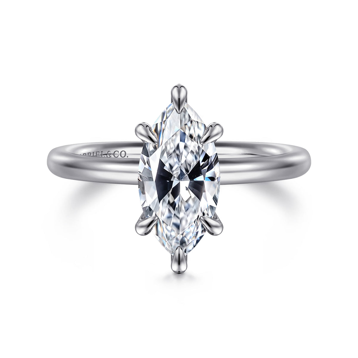 14K White Gold Marquise Shape Solitaire Engagement Ring — ER15619M6W4JJJ; center stone shown for illustration, not included