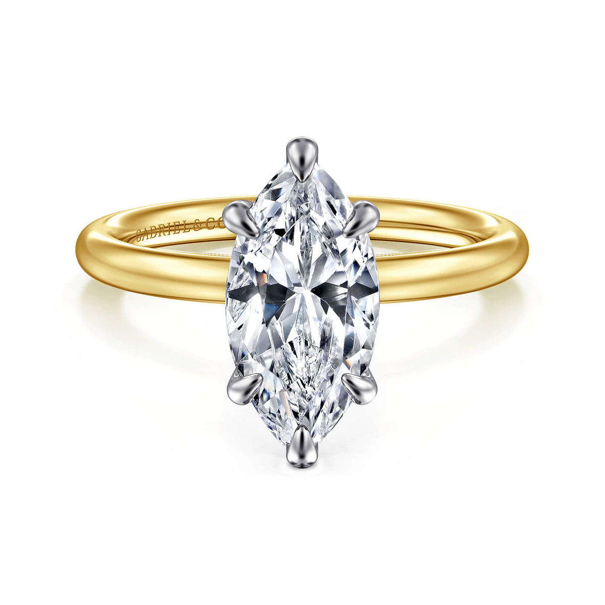 14K White-Yellow Gold Marquise Shape Solitaire Engagement Ring — Gabriel & Co. ER15619M8M4JJJ; center stone shown for illustration, not included