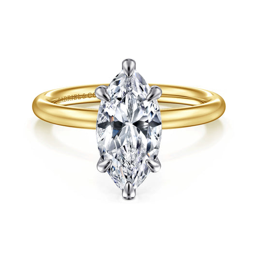 14K White-Yellow Gold Marquise Shape Solitaire Engagement Ring — Gabriel & Co. ER15619M8M4JJJ; center stone shown for illustration, not included