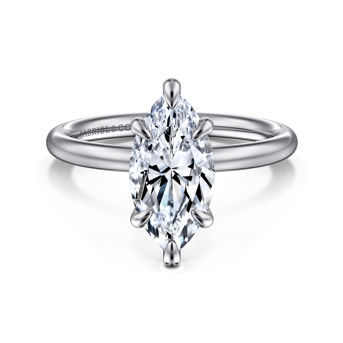14K White Gold Marquise Shape Solitaire Engagement Ring — Gabriel & Co. ER15619M8W4JJJ; center stone shown for illustration, not included