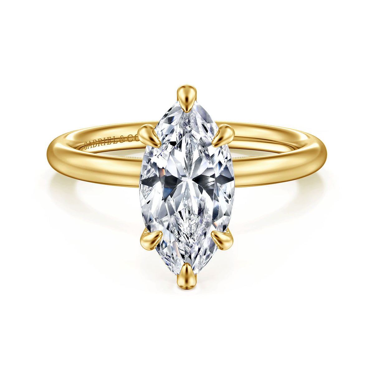 14K Yellow Gold Marquise Shape Solitaire Engagement Ring — Gabriel & Co. ER15619M8Y4JJJ; center stone shown for illustration, not included