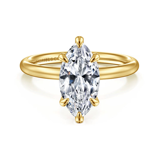 14K Yellow Gold Marquise Shape Solitaire Engagement Ring — Gabriel & Co. ER15619M8Y4JJJ; center stone shown for illustration, not included