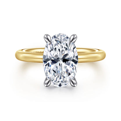 14K White&Yellow Gold Oval Solitaire Engagement Ring — Gabriel & Co. ER15619O12M4JJJ; center stone shown for illustration, not included