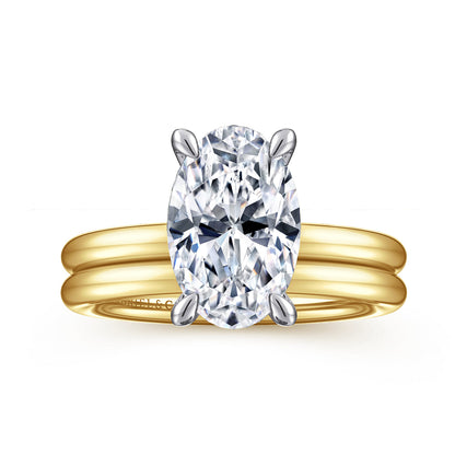 14K White&Yellow Gold Oval Solitaire Engagement Ring — Gabriel & Co. ER15619O12M4JJJ; center stone shown for illustration, not included