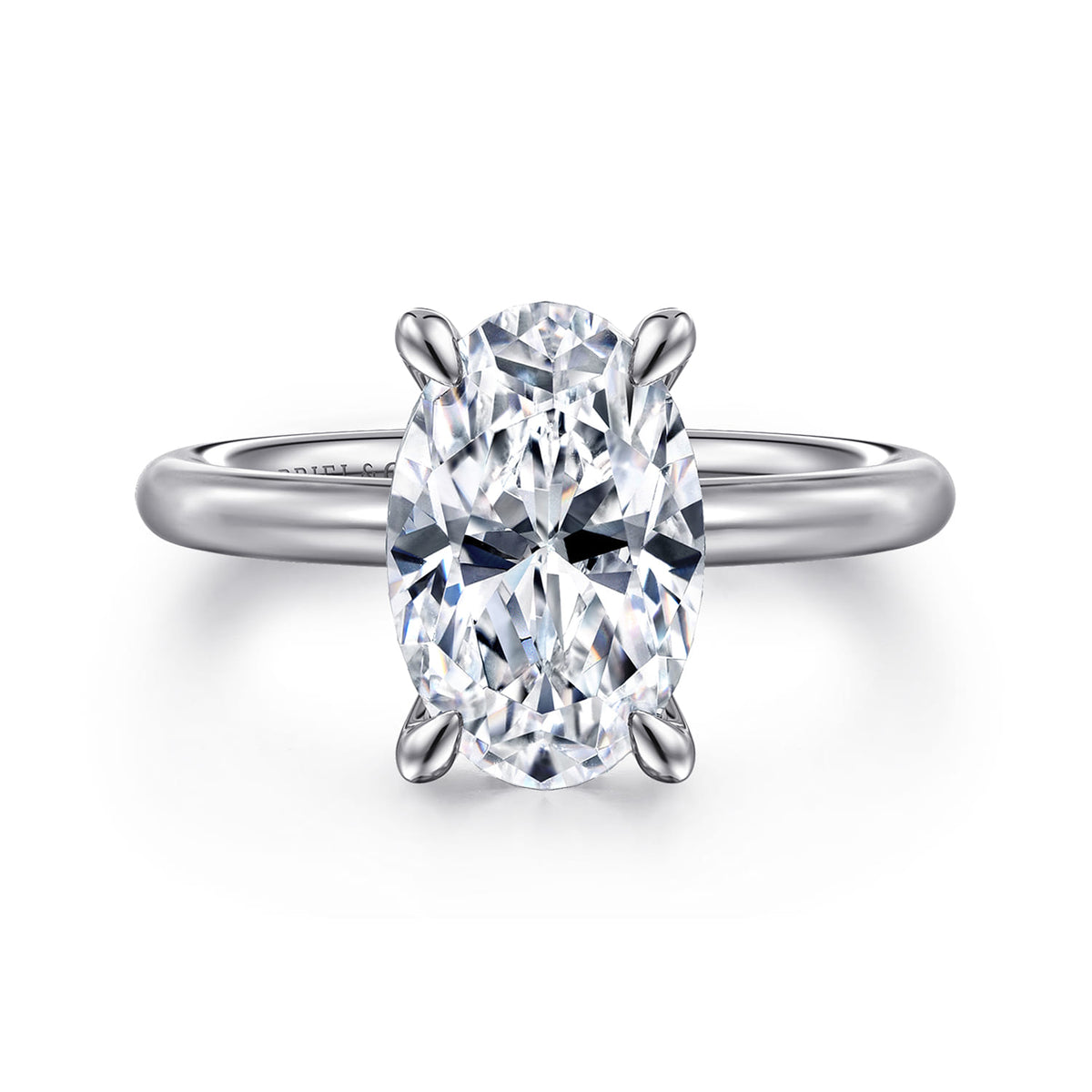 14K White Gold Oval Solitaire Engagement Ring — Gabriel & Co. ER15619O12W4JJJ; center stone shown for illustration, not included
