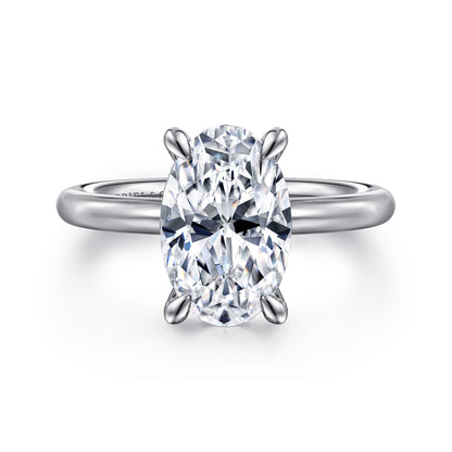 14K White Gold Oval Solitaire Engagement Ring — Gabriel & Co. ER15619O12W4JJJ; center stone shown for illustration, not included