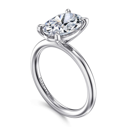 14K White Gold Oval Solitaire Engagement Ring — Gabriel & Co. ER15619O12W4JJJ; center stone shown for illustration, not included