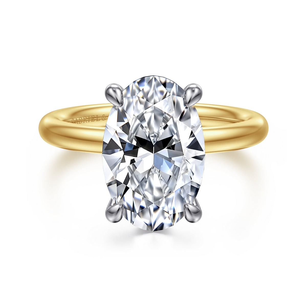 14K White-Yellow Gold Oval Solitaire Diamond Engagement Ring — ER15619O16M4JJJ; center stone shown for illustration, not included