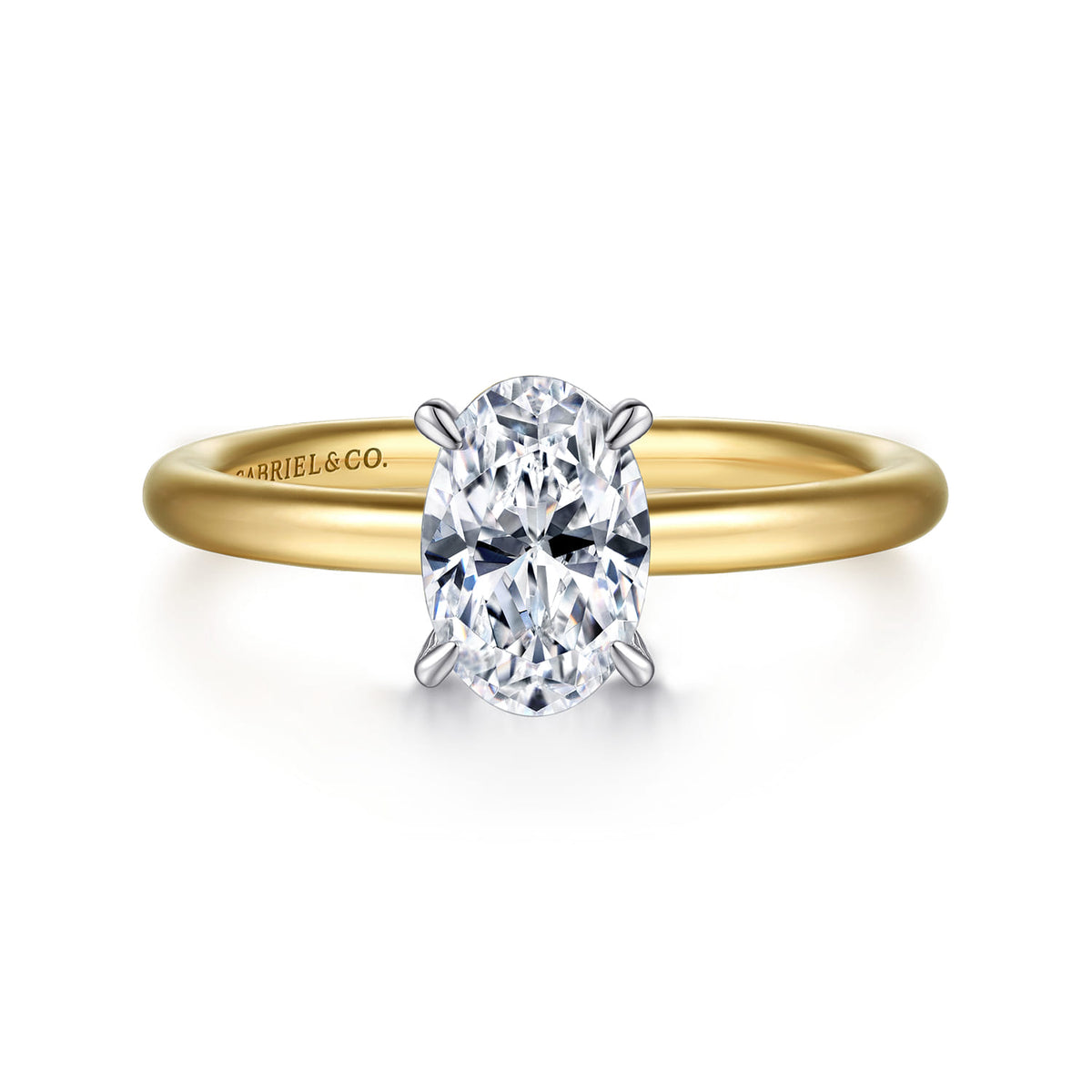 14K White&Yellow Gold Oval Solitaire Engagement Ring — Gabriel & Co. ER15619O4M4JJJ; center stone shown for illustration, not included