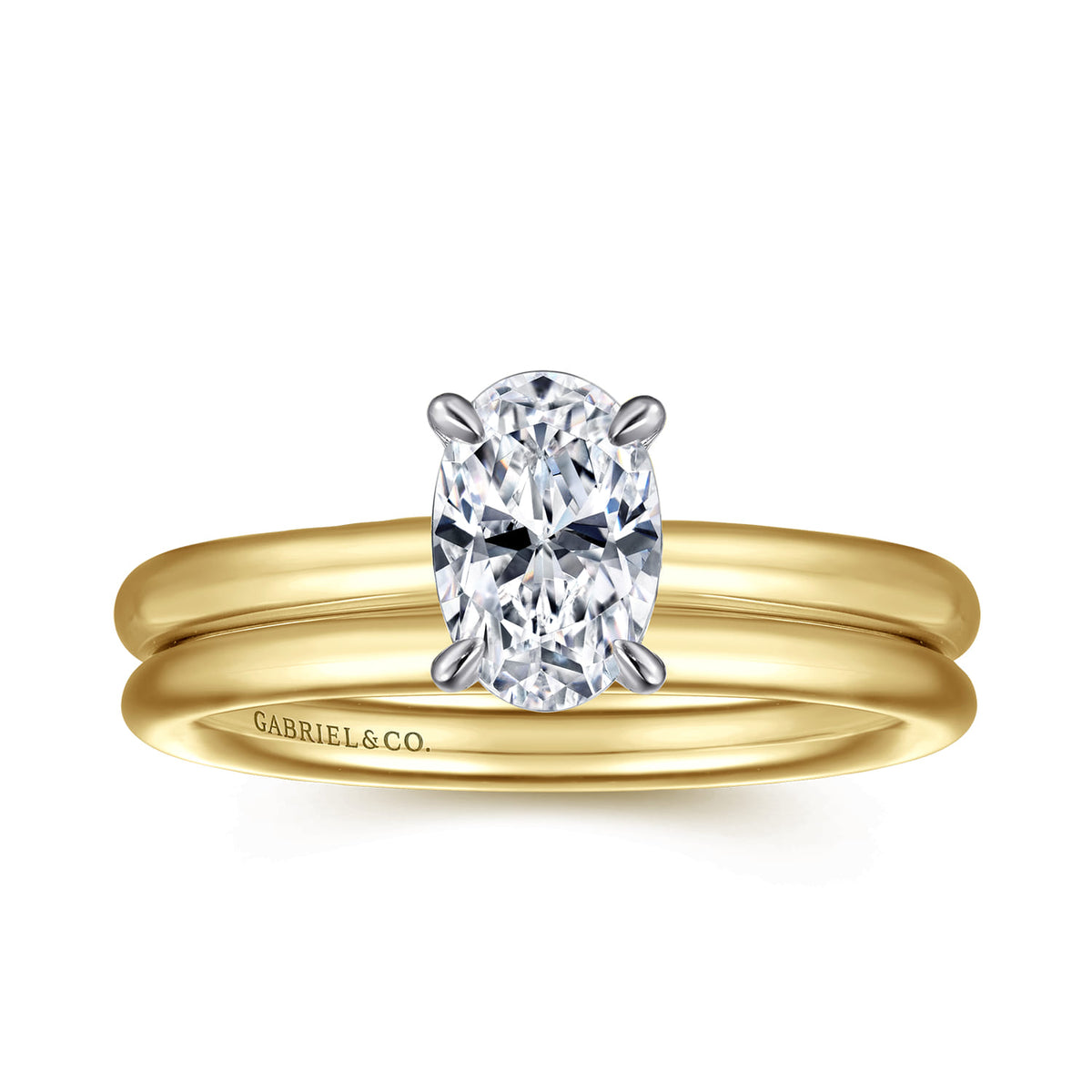 14K White&Yellow Gold Oval Solitaire Engagement Ring — Gabriel & Co. ER15619O4M4JJJ; center stone shown for illustration, not included
