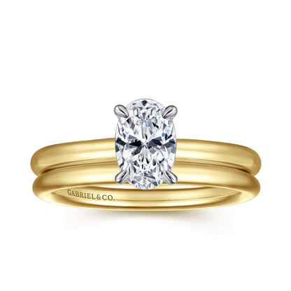 14K White&Yellow Gold Oval Solitaire Engagement Ring — Gabriel & Co. ER15619O4M4JJJ; center stone shown for illustration, not included