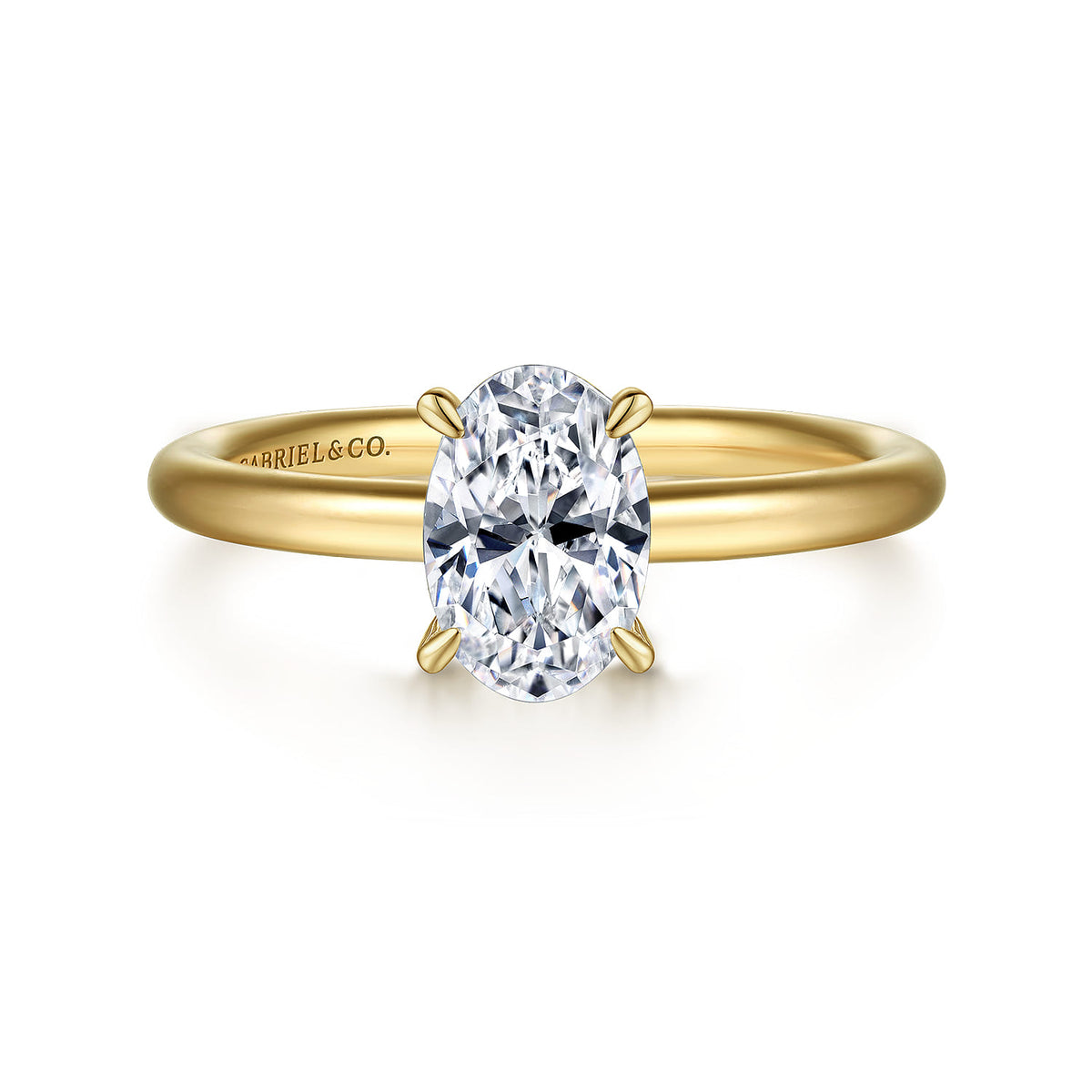 14K Yellow Gold Oval Solitaire Engagement Ring — Gabriel & Co. ER15619O4Y4JJJ; center stone shown for illustration, not included