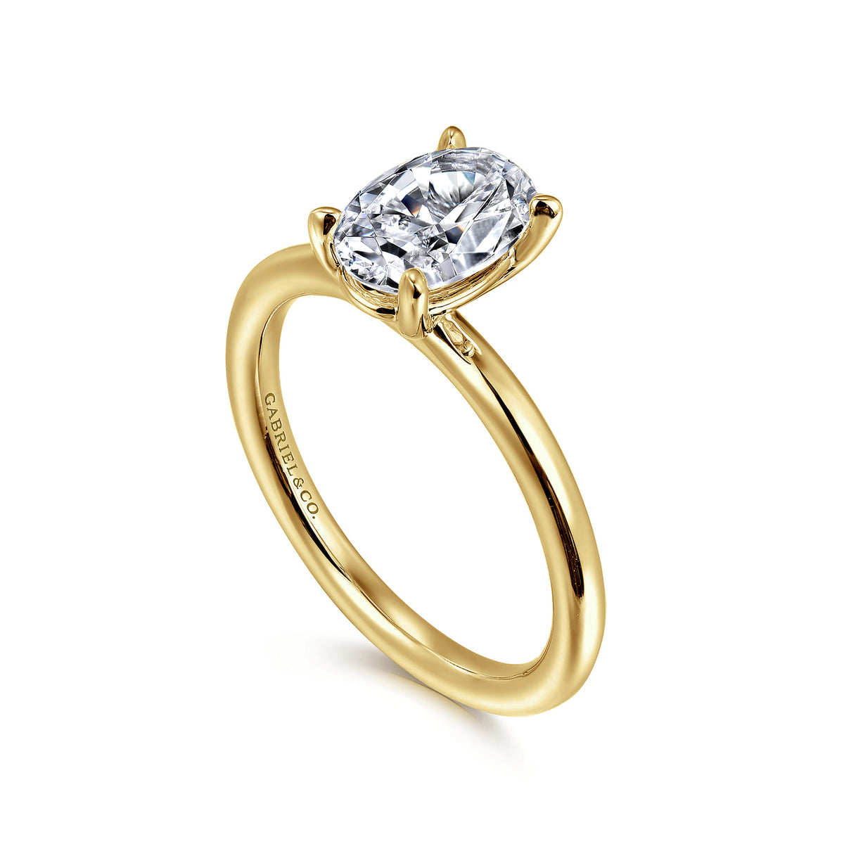 14K Yellow Gold Oval Solitaire Engagement Ring — Gabriel & Co. ER15619O4Y4JJJ; center stone shown for illustration, not included